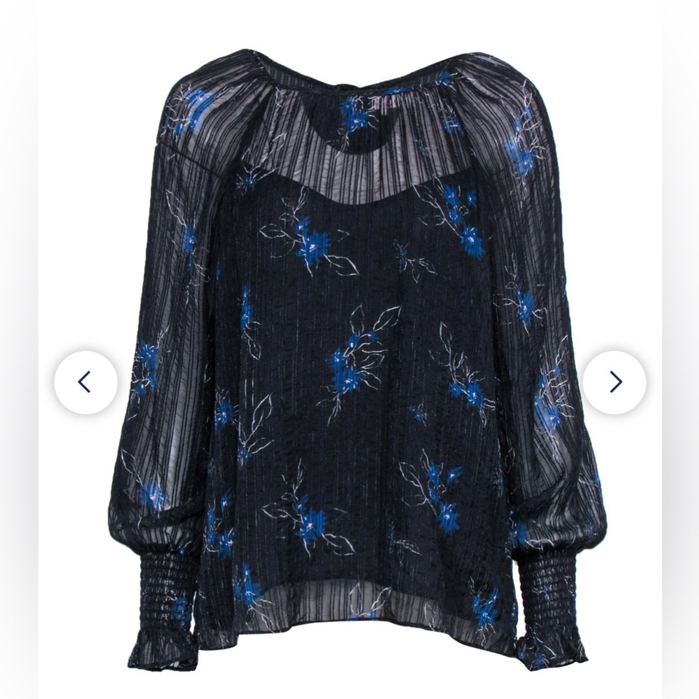 Parker - Navy & Black Floral Textured Peasant Blouse Sz M